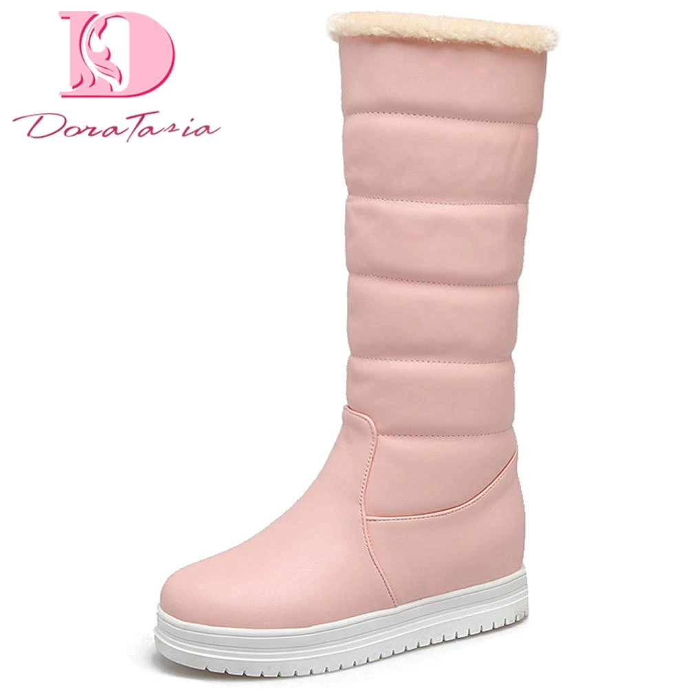 

Doratasia Large Size 43 Wholesale Increasing Heels Mid Calf Boots Woman Shoes Slip On Platform Add Fur Warm Shoes Women Boots