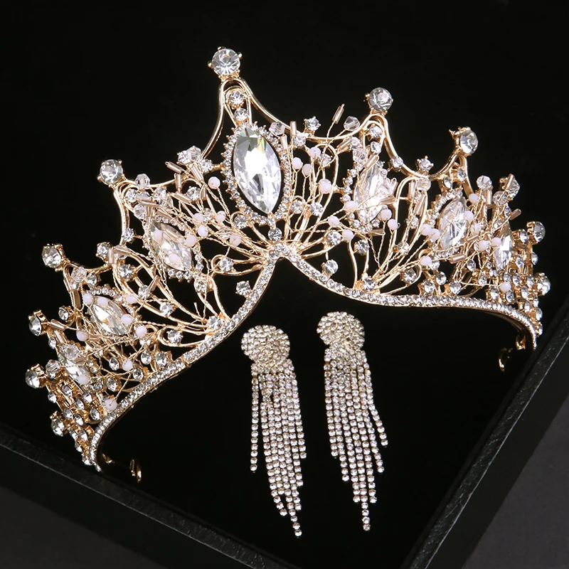 Baroque Luxury Silver Color Crystal Bridal Tiaras Crown With