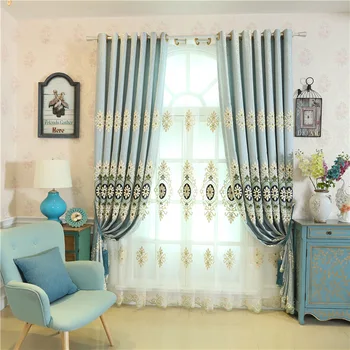 

European Style Living Room Curtain Embroidery Customization High Precision Windows Blackout Joyous Curtain for Study Bedroom