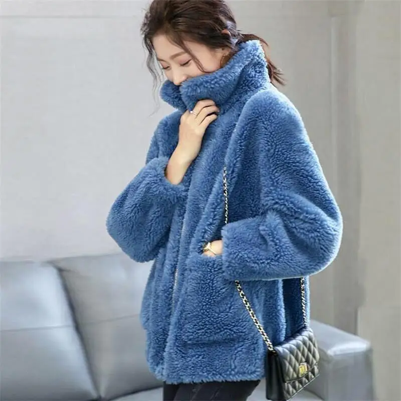 

New 2019 Women Autumn Winter Woolen Coat Turn-Down Collar Short Oversize warm Outwear Female Jacket Elegant Overcoats Plus Size