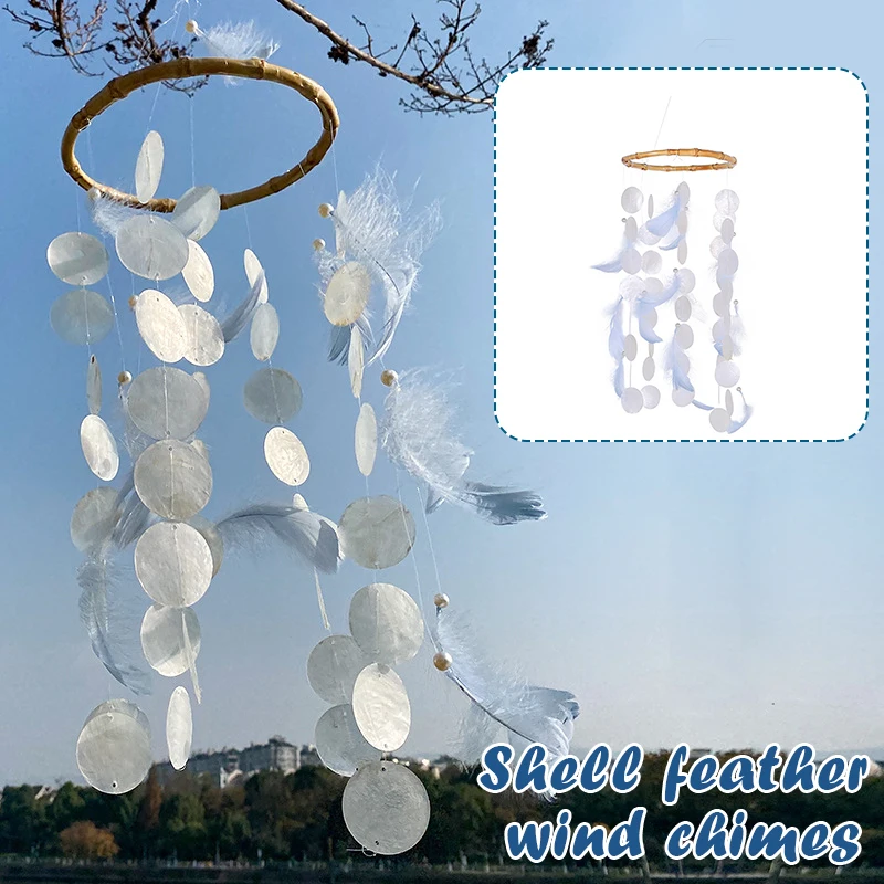 

Wind Chimes With Shells Feathers Natural Relaxing Soothing Sound Home Hanging Decor Ornaments Gifts For Outside Room Decoration