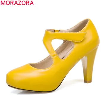 

MORAZORA 2020 Plus size 33-48 women pumps thick high heels platform party shoes summer shallow shoes woman black yellow