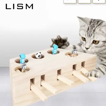 

Cat Hunt Toy Chase Mouse Solid Wooden Interactive Maze Pet Hit Hamster With 3/5-holed Mouse Hole Catch Bite Funny Puzzle Toys