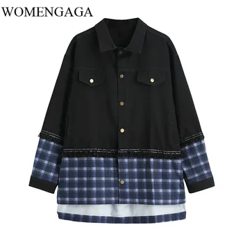 

Loose Women Blue Plaid Split Joint Big Size Blouse Lapel Long Sleeve Loose Fit Shirt Fashion Tide Spring Autumn 2020 OA53