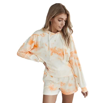 

Autumn New Two Piece Sets Spring Womens Office Lady Sport Suits Tie-Dye Long Sleeve Tops High Waist Shorts Sets Plus Size Female