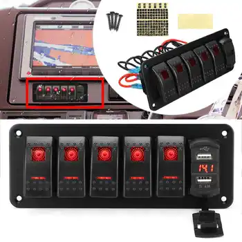 

Rocker Switch Panel Kit 12V/24V Circuit Breaker LED IP67 Waterproof Marine Boat Rocker Switch Panel Dual USB Slots 4/5/6 Gang