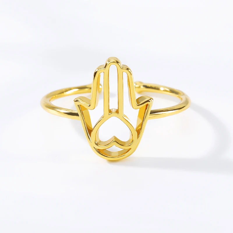 

Vintage Hamsa Jewelry Small Heart Rings Stainless Steel Adjustable Hand of Fatima Stacking Ring Best Friend Gift For Graduation