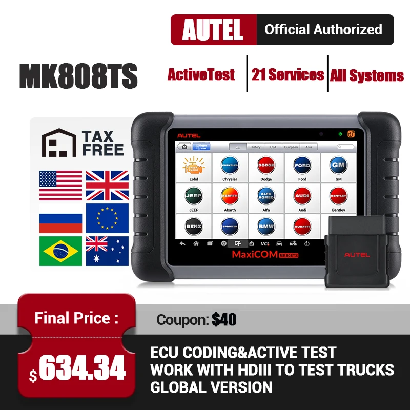 Autel MK808TS Профессиональный Автомобильный сканер TPMS Программирование OBD2 Bluetooth
