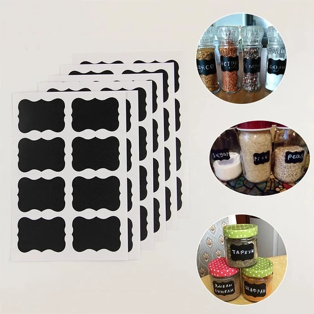 48pcs/set Removable Jam Jar Stickers Blackboard Sticker Craft Kitchen Labels  Chalkboard Label Stickers Black Wall Spice Sticker