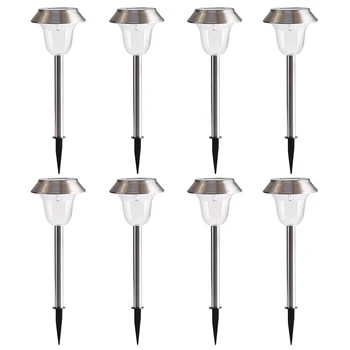 

SOLAR GARDEN LIGHTS - 8 Brightest Light Set, Beautiful Brushed Stainless Steel, Transform Your Outdoor Paths, Garden, Flowerbeds