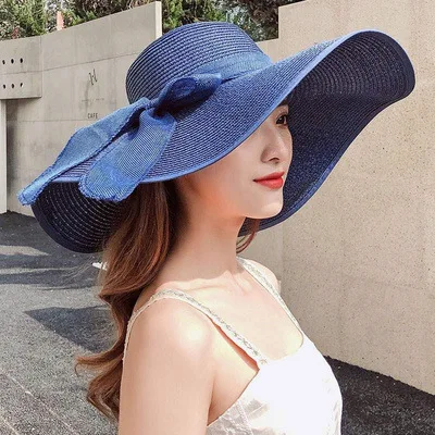 Big Head Circumference Solid Color Wide-brimmed Summer Hat Big-brimmed Straw Hat and Travel Seaside Sun