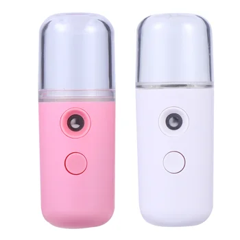

2Pcs Nano Handy Mist Spray Humidifier Cylindrical Beauty Spray Water Meter Portable Skin Moistener (White Pink)