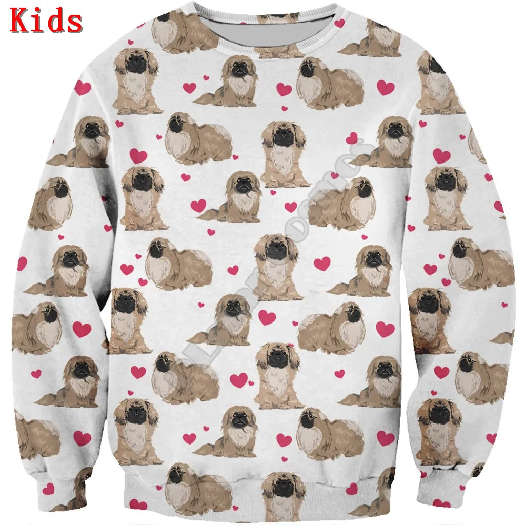 

Милые толстовки с принтом Пекинского 3d, пуловер для мальчиков и девочек, рубашки с длинным рукавом, Детская забавная толстовка с животными