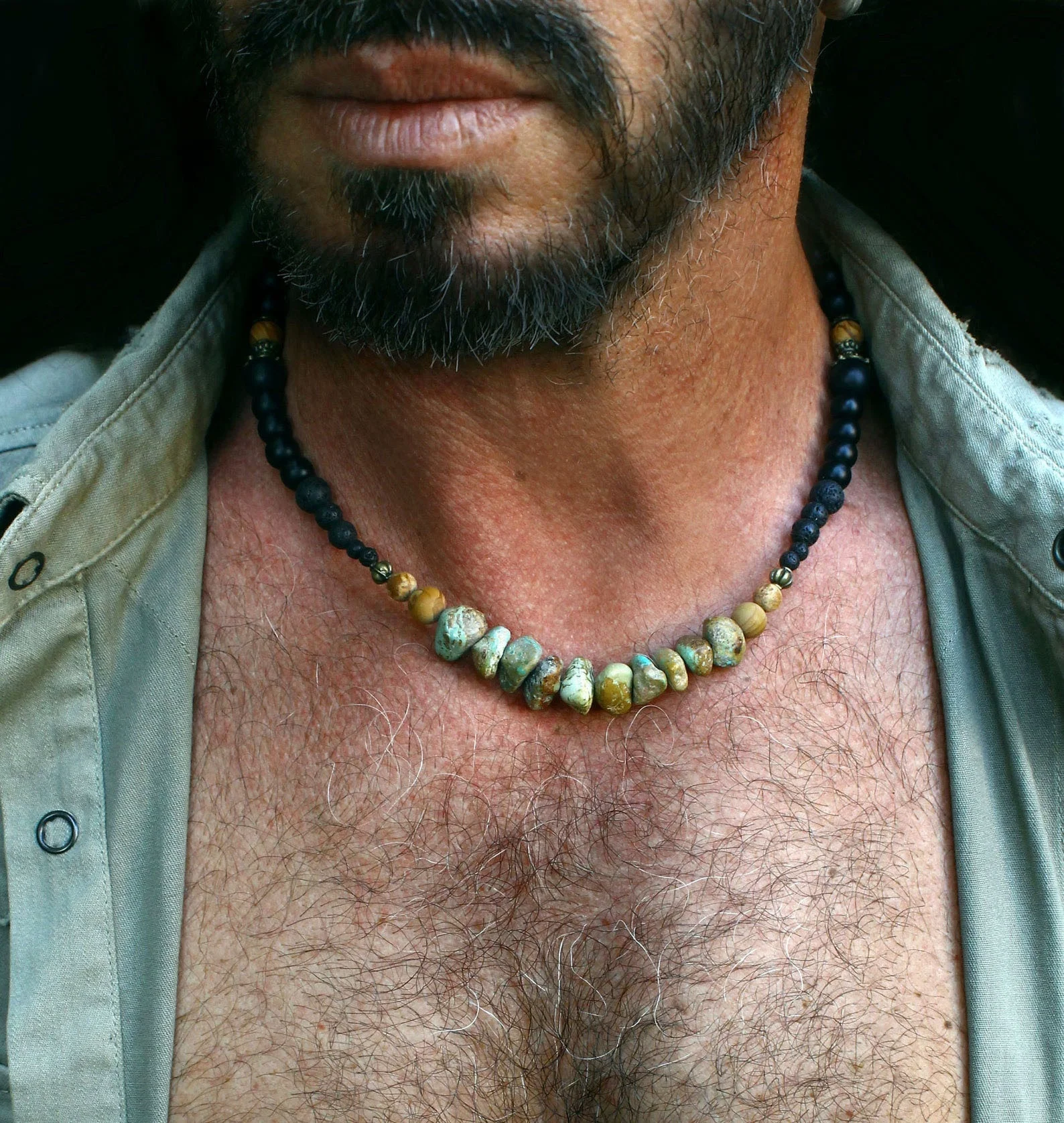 turquoise necklace for men / bohemian necklace / Turquoise gemstone necklace / jewelery for men / cool necklace for men - Image 2