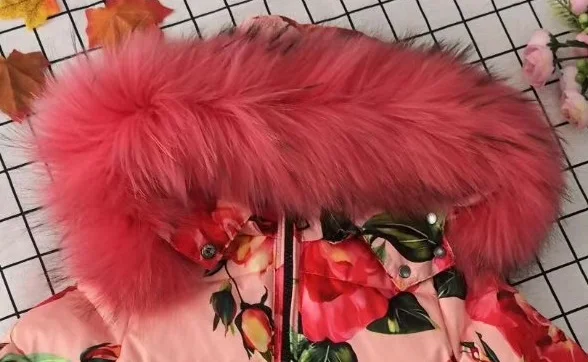 Зимний женский комбинезон для девочек, боди из натурального меха, женский комбинезон, женские комбинезоны, верхняя одежда с капюшоном, M, L, XL, XXL - Цвет: Pink Florals