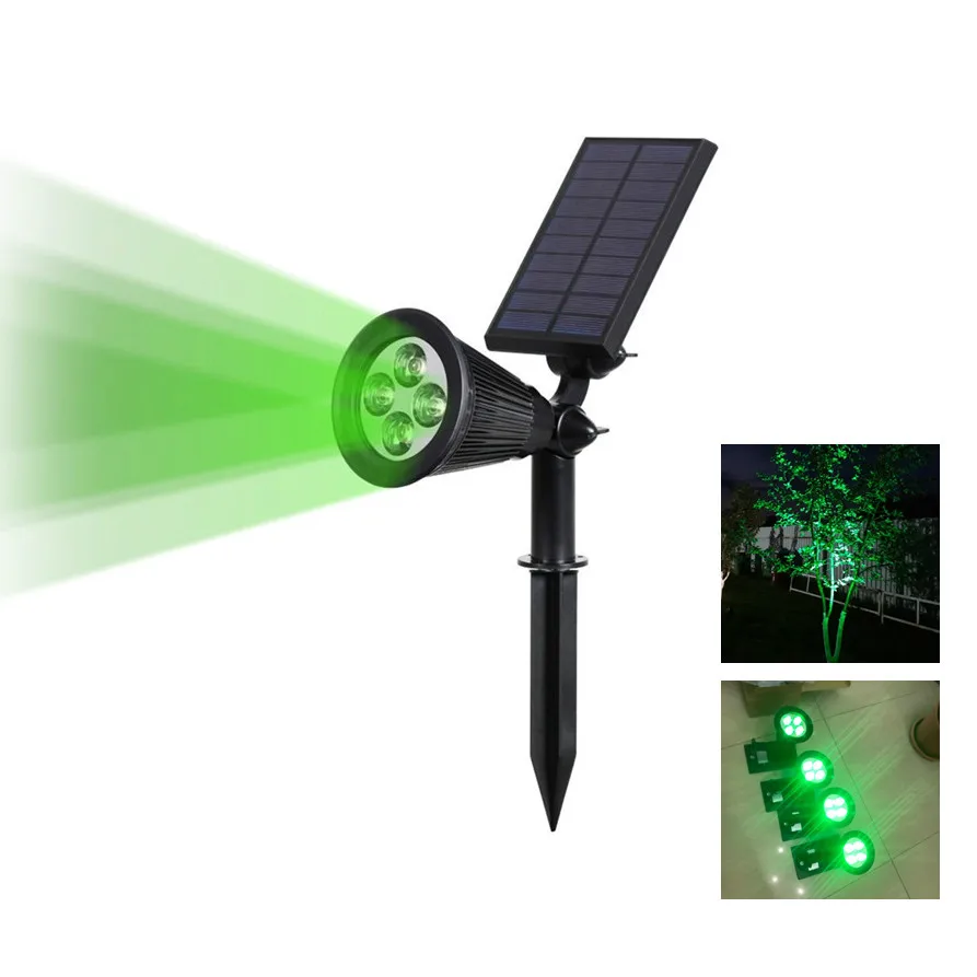 Outdoor Solar Light Spotlight Lawn Ground Insert Light Adjustable Angle 4 LEDs Waterproof Garden Lighting Road Light Green