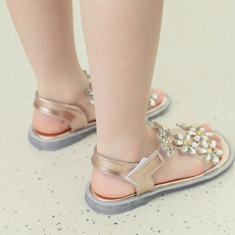 crianças sapatos sandálias de verão para as meninas princesa flor de strass diamante sandálias do bebê crianças sandalias