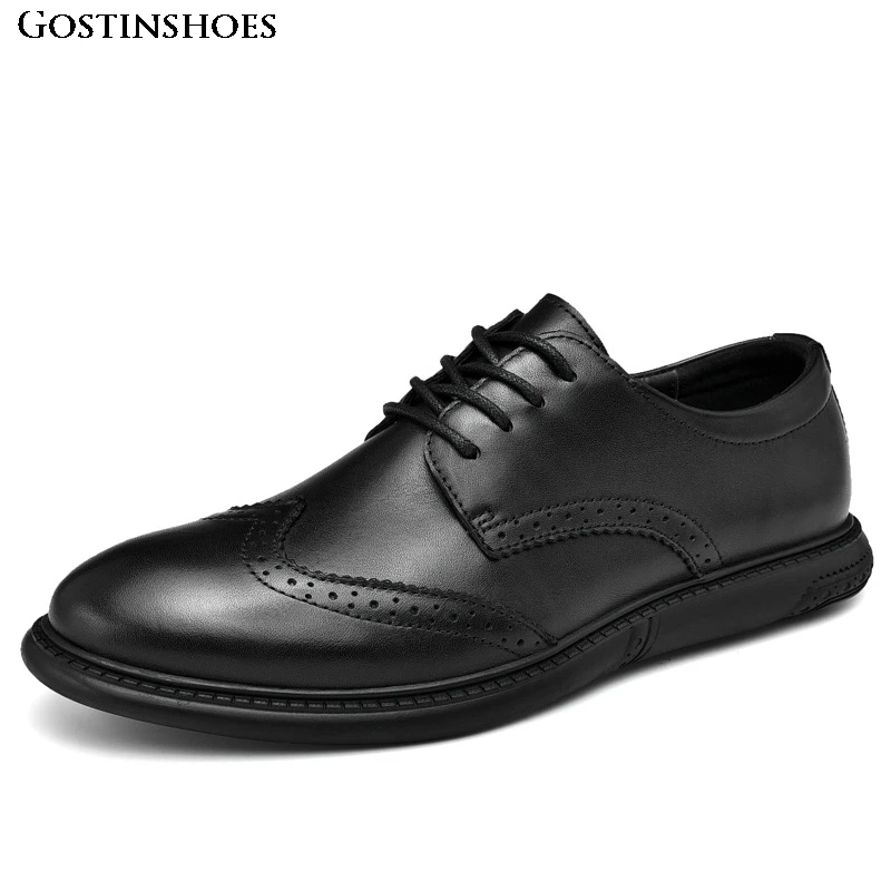 

Cow Buty Meskie Men Brogue Casual First Layer Business Carved Large Size Men Shoes