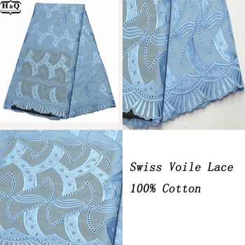 

Sky Blue Cotton Lace Swiss Voile Lace In Switzerland 5 Yards/Piece African Embroidered Lace 2020 Nigerian Lace Fabric Dry Lace