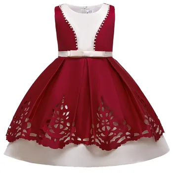 

Elegant Satin Girls Dress Princess Hollow with Beaded Bithday Party Ball Gown Fancy Girls Princess dress Sleeveless Floral Dress