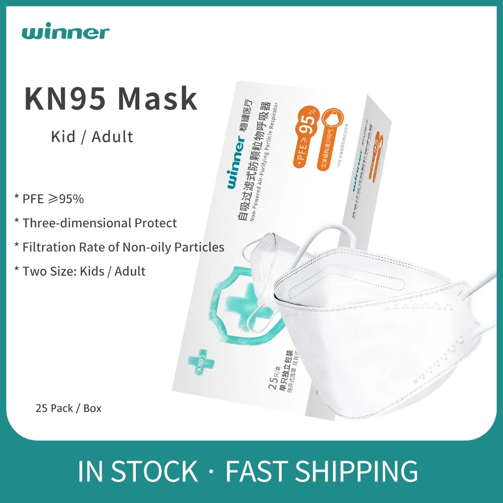 Winner ffp2 Mask KN95 Face Mask Protective Masks Filter Non-woven CE Certified Face Mouth Adult/Kid Mascarillas mascherine 25pcs