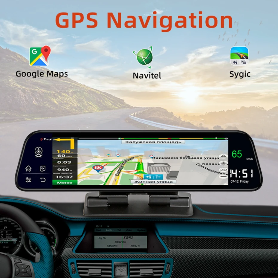 Автомобильный видеорегистратор Bluavido 1" ips, gps, 2G ram, 4G LTE, Android 8,1, камера, видео регистратор, навигация, HD 1080 P, зеркало заднего вида, видеорегистратор