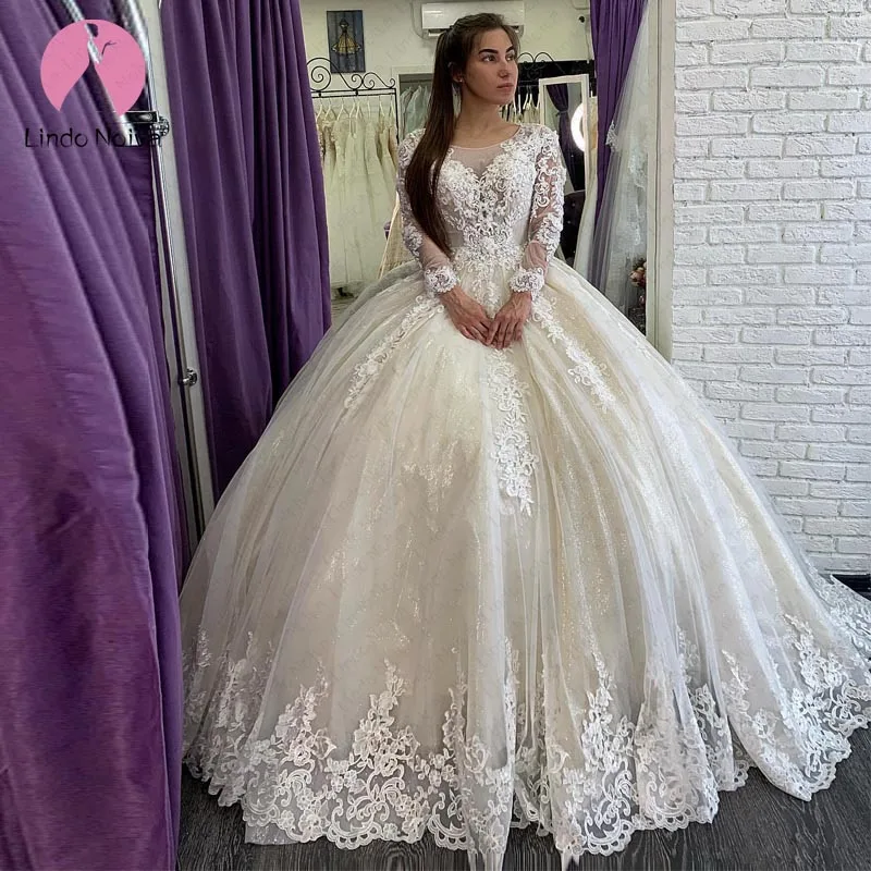 Роскошное Платье De Mariee, роскошное с длинными рукавами, кружевное бальное платье принцессы, свадебное платье, свадебные платья на шнуровке