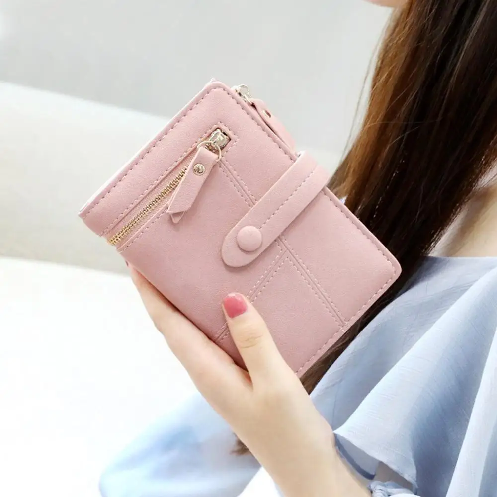 

Wallet Female Leather Wallet Matte Wallet Short Cartera Mujer Cute Tri-fold Multi-card Coin Purse Female Wallet