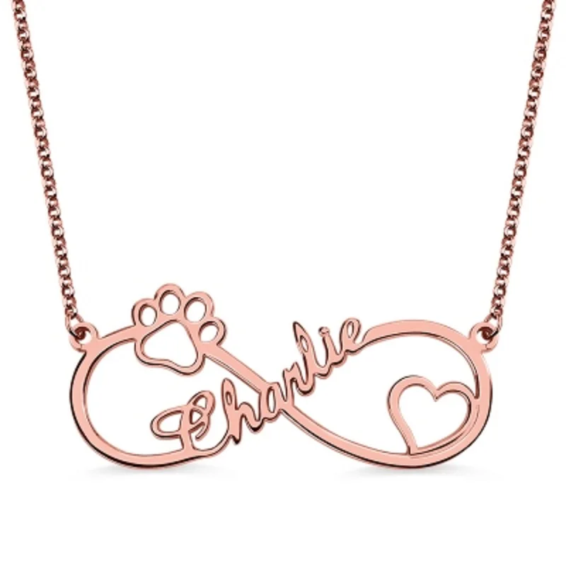 

Customized Infinity Paw Print Name Necklace Personalized Heart Necklaces & Pendants Jewelry For Mother Kids Gift