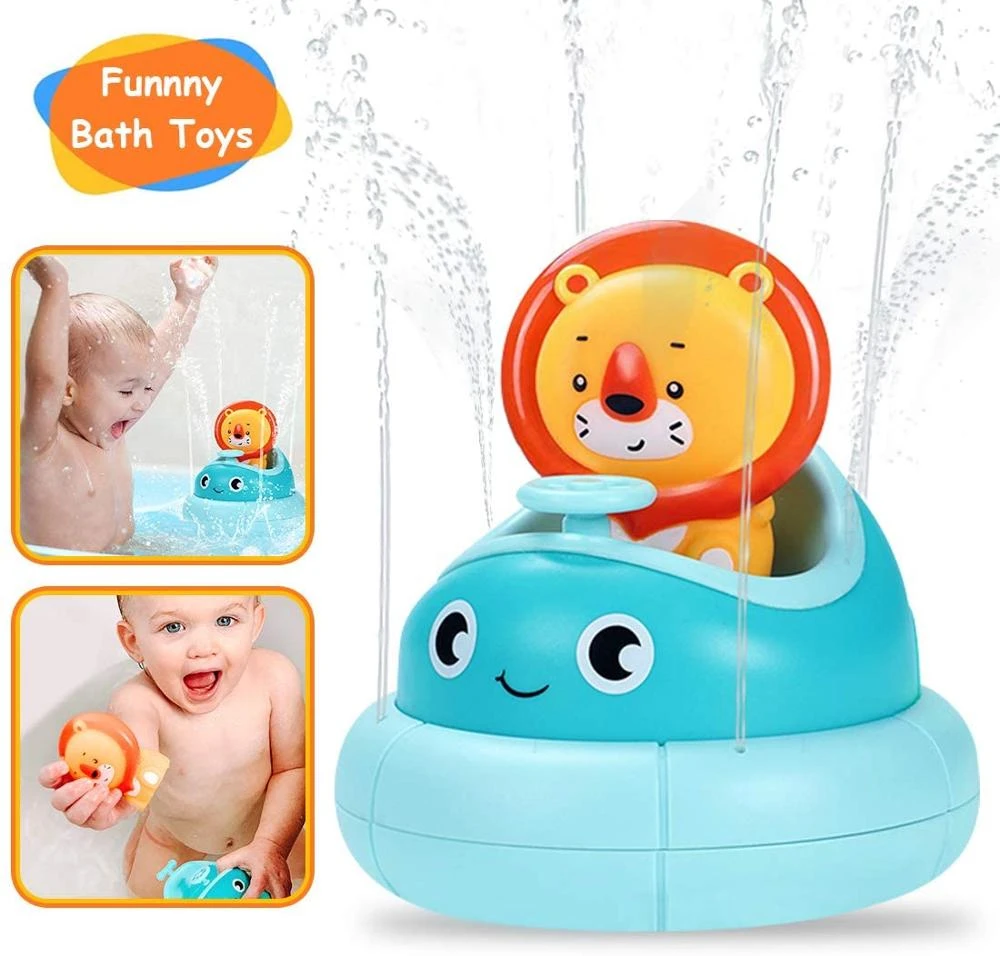 Juguetes de baño para bebés, de agua con pulverizador, piscina, juguetes de baño para niños pequeños, barco giratorio con juguete, leones, bañera|Juguete de baño| -