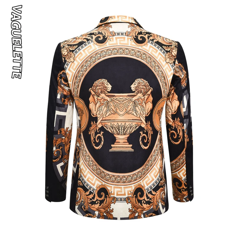 Vaguelette Gold Pattern Suit Blazer Men Jacket Luxury Lion Printed Blazers Fashion Wedding Party Stage Costumes for Singers 4XL Vaguelette Gold Pattern Suit Blazer Men Jacket Luxury Lion Printed Blazers Fashion Wedding Party Stage Costumes for Singers 4XL