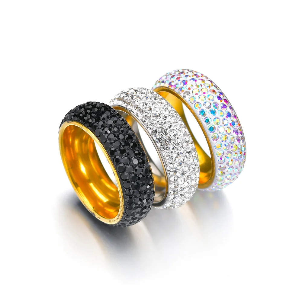Fashion Wedding Band Ring for Women 5 Row Crystal Shine Colorful Stainless Steel Charm Engagement Rings Mens Jewelry Size 7-11 wedding rings,finger rings,fashion rings,engagement rings,fashion ring,crystal rings,stainless steel rings,metal rings