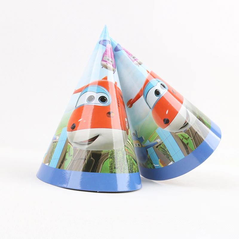 Супер Крылья тематический набор посуды детский день рождения декоративная бумага для вечеринок чашка бумажная шляпа тарелка салфетка детский душ воздушный шар - Цвет: hat 6pcs