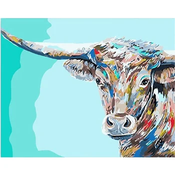 

Painting By Numbers DIY Dropshipping 50x65 60x75cm colorful bull Animal Canvas Wedding Decoration Art picture Gift