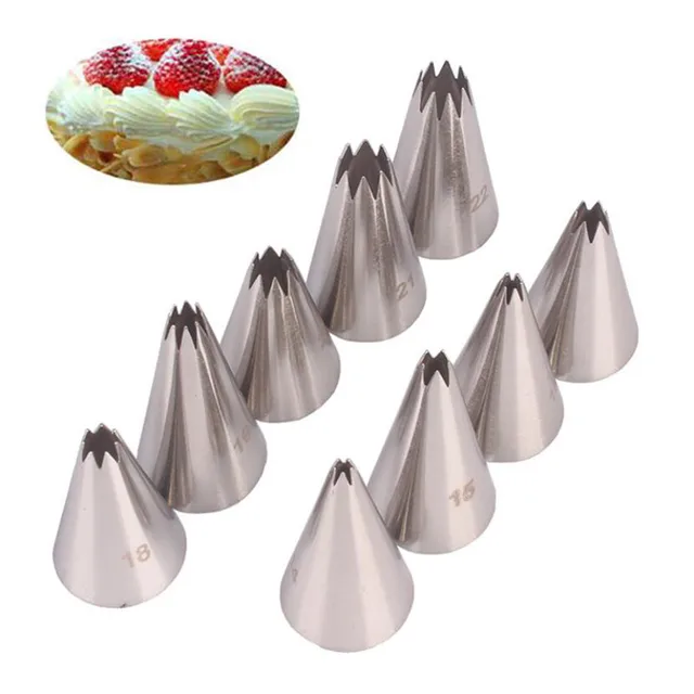 9Db/Set Nyitott Csillagkrém Csővezeték Fúvókák Torta Díszítő Szett Fém Tészta Táska Tippek Fondant Keksz Jegesedés Cső Penész Szerszámok - Image 2