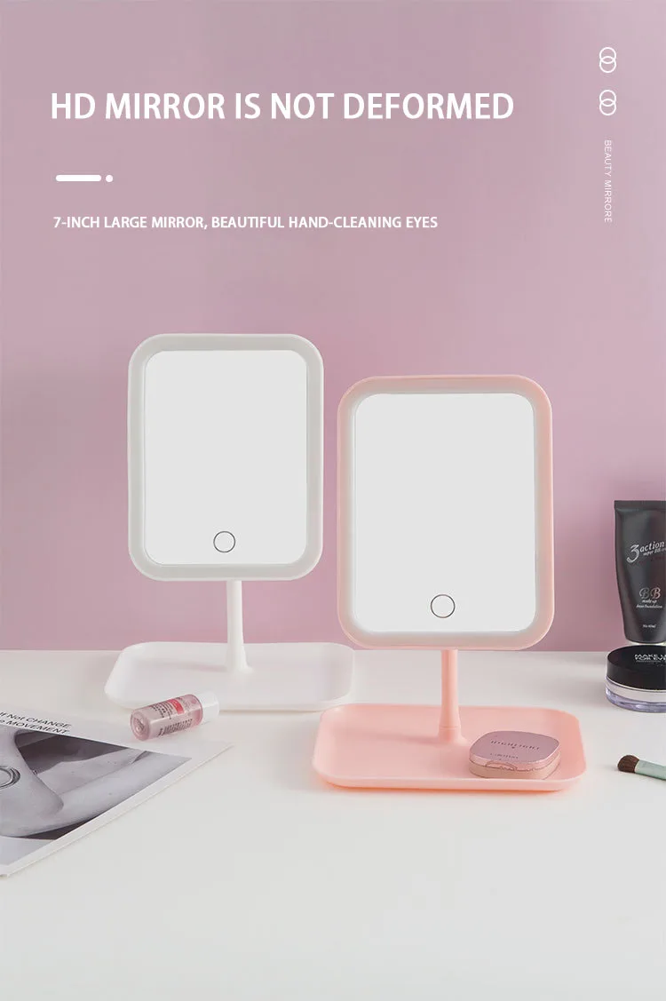 Led vanity mirror intelligent adjustable three-color light vanity mirror desktop fill light mirror one touch charging model