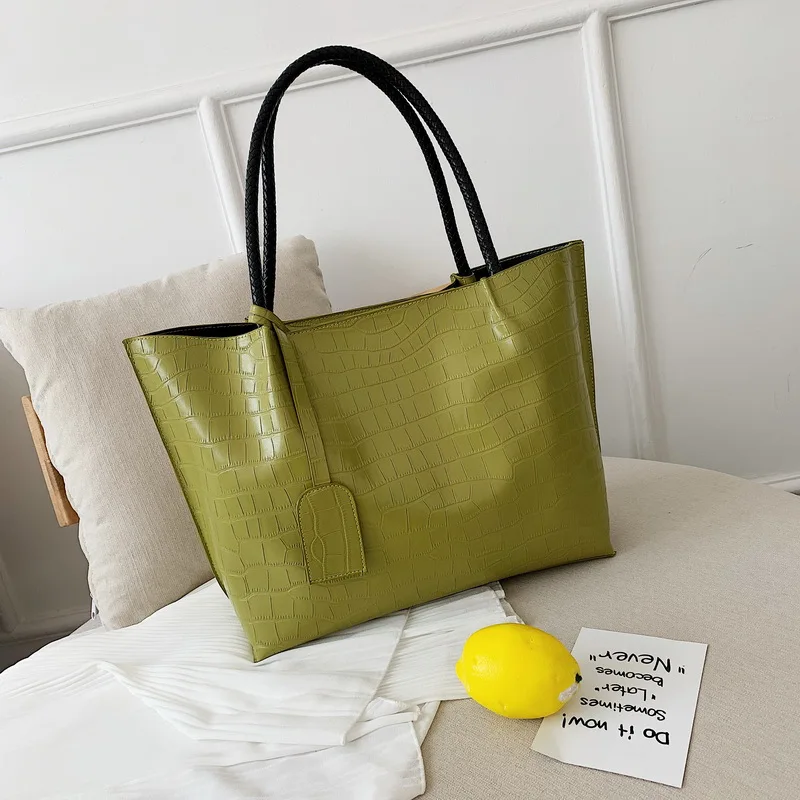 

New Fashion Designer Tote Bags For Women 2019 Luxury Alligator Large Capacity Shoulder Bag Female Leather composite bag sac