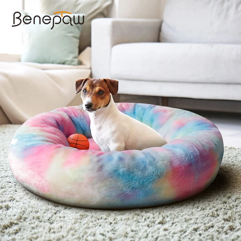 

Benepaw Warm Round Dog Beds For Small Medium Dogs Autumn Winter Thick Soft Cosy Sleeping Pet Puppy Bed Print Cushion Cat Indoor