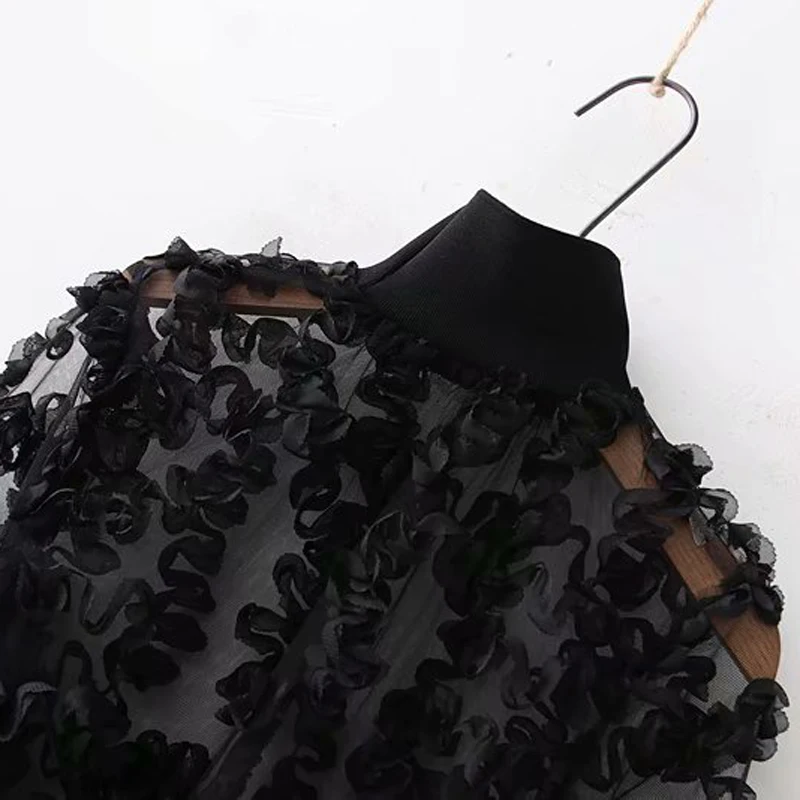 AGong Voile лоскутные Футболки женские модные Прозрачные топы со стоячим воротником женские элегантные пуловеры футболки женские JL