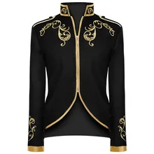 Британский стиль дворцовый принц, модный черный бархатный Золотой блейзер в полоску с вышивкой, Свадебный костюм жениха, приталенный пиджак, пальто для певцов