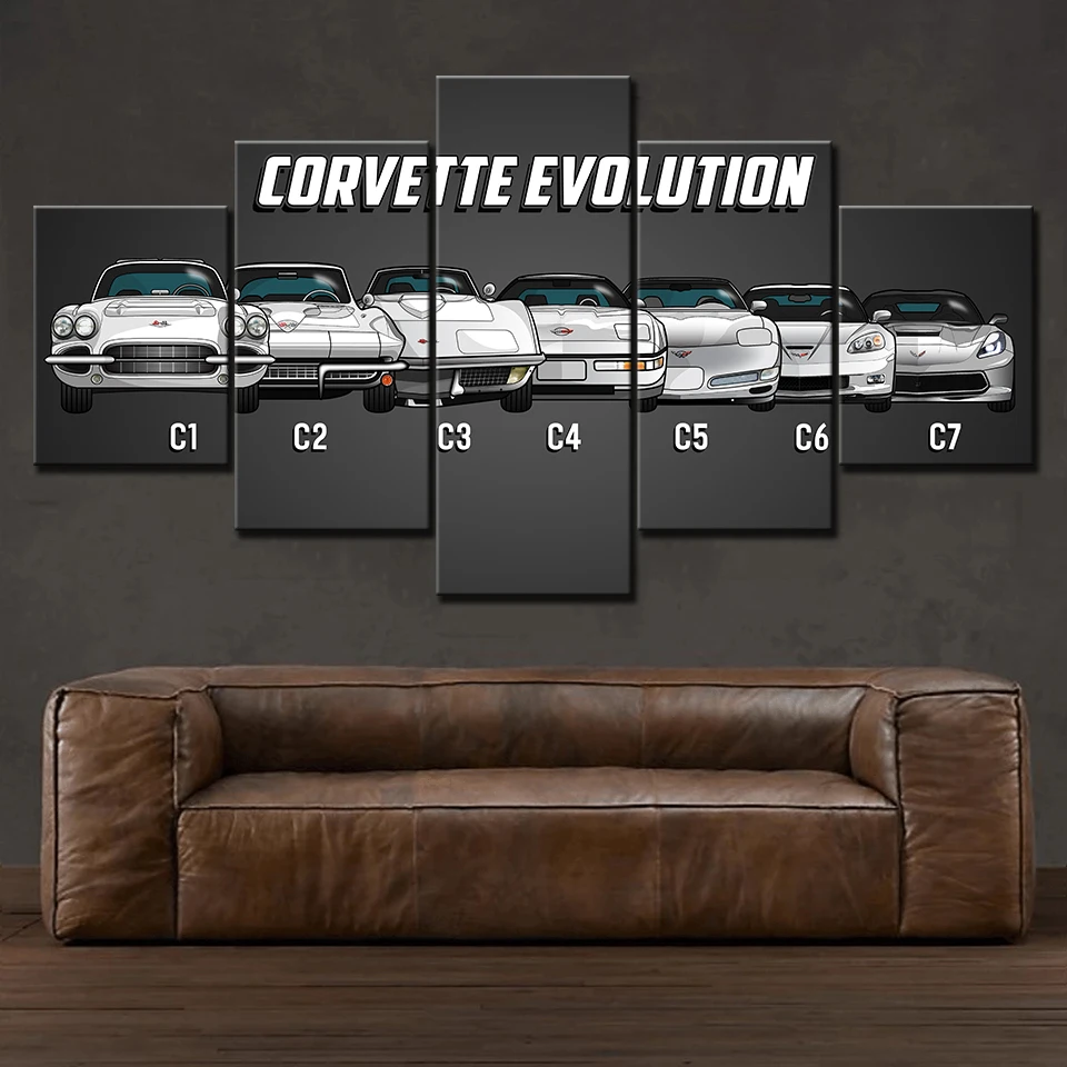 

Painting On Canvas Wall Art Framework Home Decorative Room HD Printed 5 Panel Modular Pictures Chevrolet Corvette Car Poster