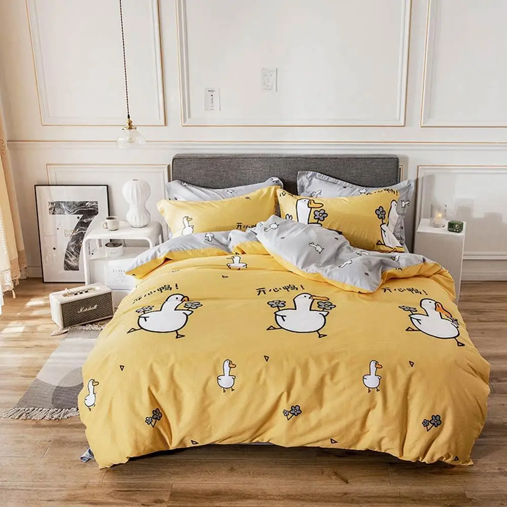 

2019 Cartoon White Ducks Yellow Bed Cover Duvet Cover Set Cotton Bedding Set Bedlinens Twin Queen King Flat Sheet Fitted Sheet