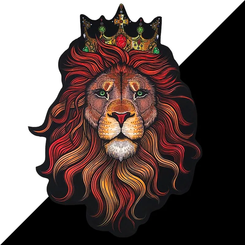 New Oversized Crown 3D Lion King Head Pattern Large Fabric Animal Patch Stitched On Large T-Shirt Jacket Sweater