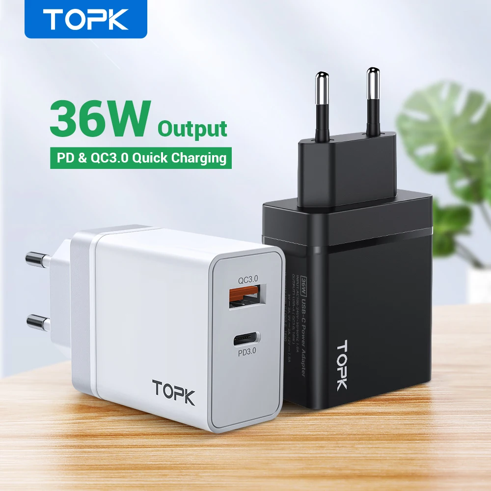 TOPK 36 Вт PD + QC3.0 USB C зарядное устройство быстрая зарядка настенный адаптер питания