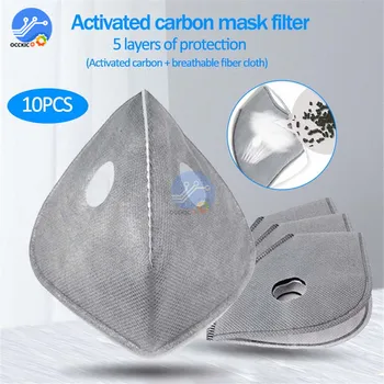 

10Pcs PM2.5 Mask Filter Activated Carbon Paper 5Ply Anti Dust Disposable Filter Breathing Protective for Adult Kids