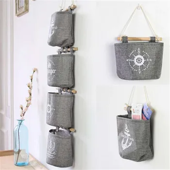

Cotton Linen Storage Bag Creative Wardrobe Hang Bag Wall Pouch Cosmetic Toys Organize Pockets Stationery Contain Room