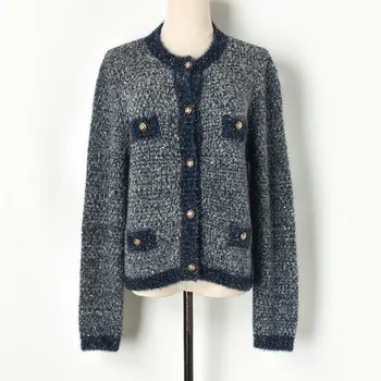 

[EWQ] 2020 Autumn Winter New Pattern Hit Colors Sequin Patchwork Single Breasted Open Stitch Casual Sweater Women 3AJ78505L