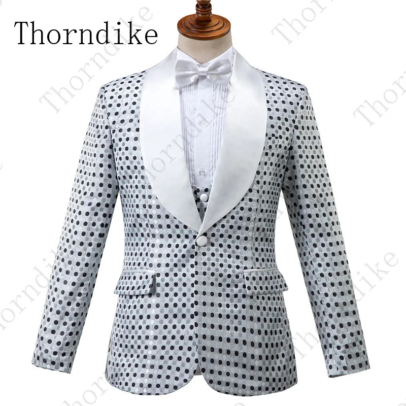 Thorndike/ новые дизайнерские мужские свадебные вечерние костюмы, Черные смокинги для жениха в горошек, лучшие мужские смокинги(куртка+ брюки+ жилет