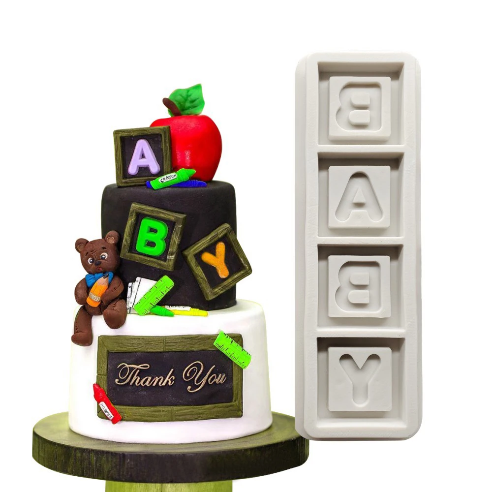 4 Hole Baby Alphabet Building Blocks Silicone Mold Fondant Cake Decoration Tool Baking Chocolate | Дом и сад