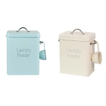 Caja de polvo de lavandería, cajas de polvo hermosas de almacenamiento con cuchara, cestas de almacenamiento, caja para detergente en polvo